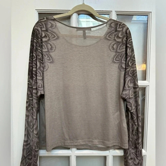 BCBGMAXAZRIA | Lucia Tan Bohemian Sheer Printed Long Sleeves Blouse Size L Large - Picture 4 of 11